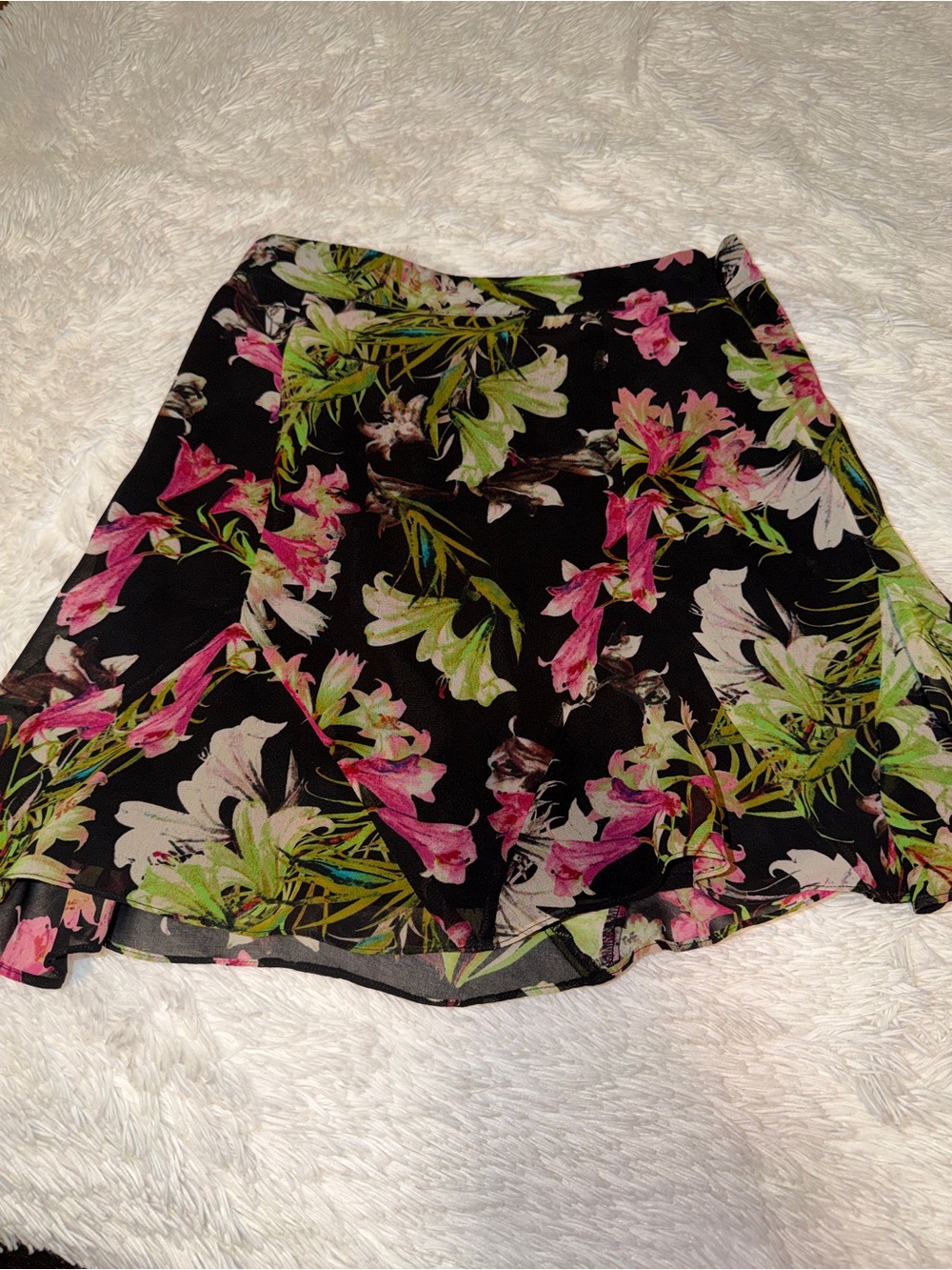 Lovers + Friends Black Skater Skirt with Pink & Green Floral Print